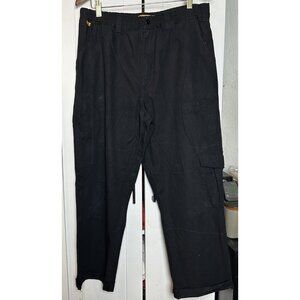 Dime Men's Cargo Wide Leg 100% Cotton Trousers Distressed Pants Black Size Large